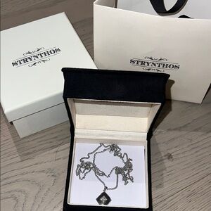 Strynthos Silver Necklace with Black Pendant